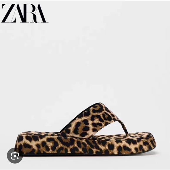 Zara Leopard Print Fabric Flatform Sandals EU37 sz6.5-7 - Picture 11 of 15